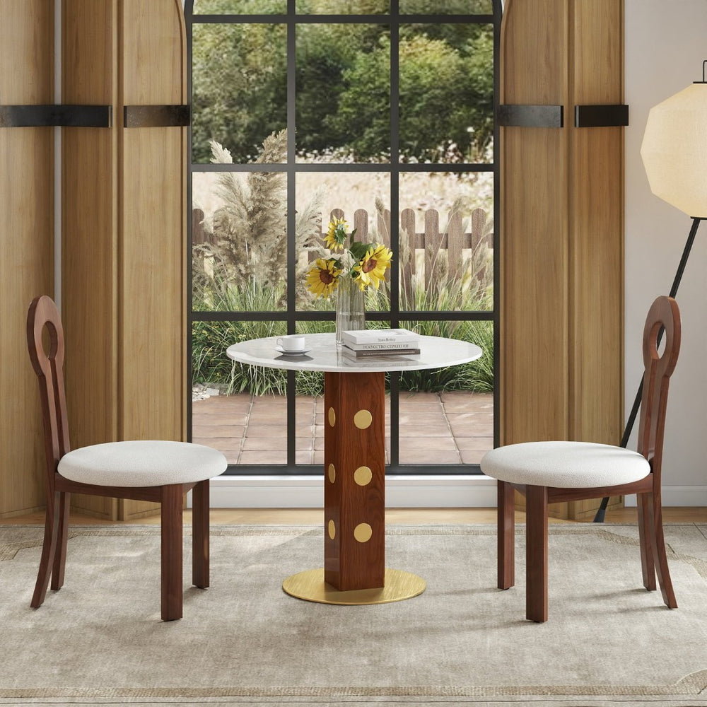 English Elm Modern Round Dining Table - 33.5" Sintered Stone Top With Wooden Legs & Gold Base For Small Spaces P2 W1535S00582-GIGA