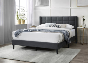 English Elm Elegant Velvet Upholstered Queen Bed with Geometric Stitched Headboard, Platform Design, 12" Height Charcoal 66 L x 23 W x 9 H B011P238937