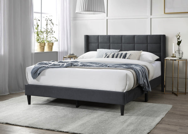 English Elm Elegant Velvet Upholstered Queen Bed with Geometric Stitched Headboard, Platform Design, 12" Height Charcoal 66 L x 23 W x 9 H B011P238937