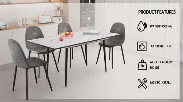 English Elm 47"-63" Extendable Dining Table & Modern Grey Chairs Set For 2-6, Stylish Mdf & Metal Design W2189S00208