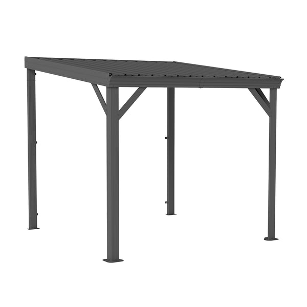 English Elm 8'x 8' Lean to Gazebo Gray — Galvanized Steel Hardtop, Hidden Gutter Drainage, Wind‑Resistant Patio Shelter W1859S00121