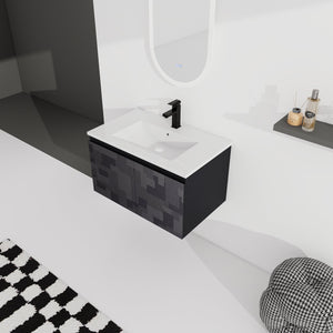 English Elm 30'' Floating Wall-Mounted Bathroom Vanity Set With Ceramic Sink, Soft-Close Doors & Modern Design W999S00209