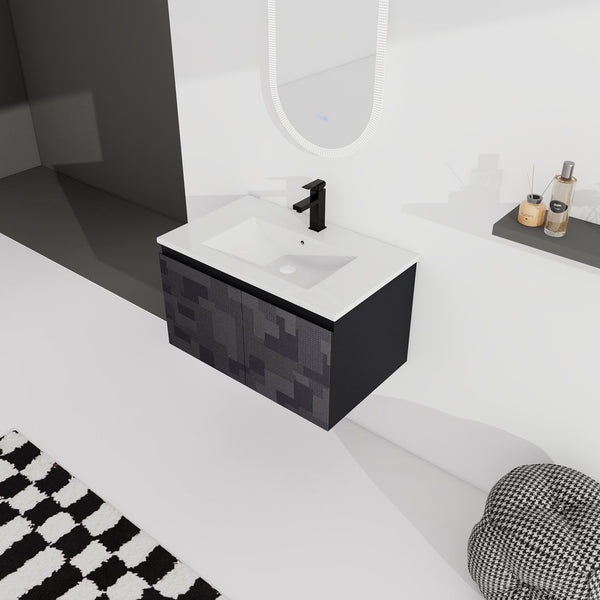 English Elm 30'' Floating Wall-Mounted Bathroom Vanity Set With Ceramic Sink, Soft-Close Doors & Modern Design W999S00209