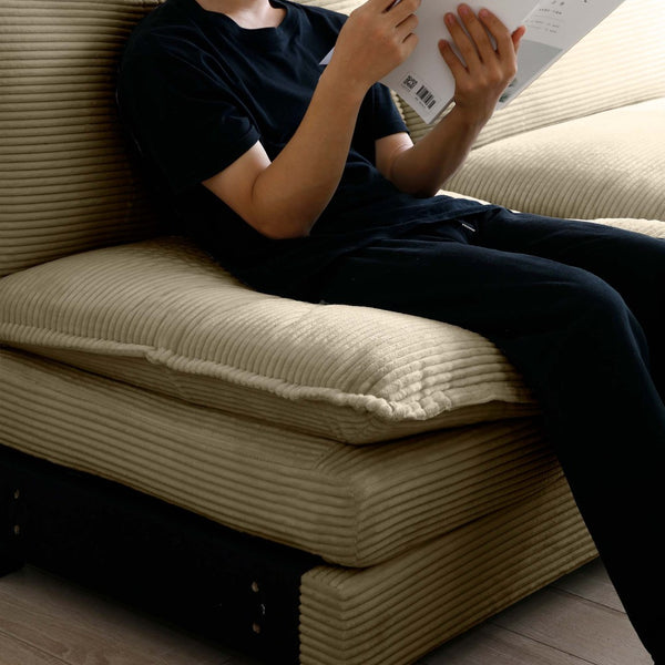 English Elm Oversize 3-Seater L-Shaped Sectional Sofa With Matching Ottoman In Luxurious Tan Corduroy Elegance W714S00717-GIGA