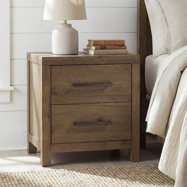 English Elm Rustic Oak Veneer Nightstand with Usb Charging Hub Dovetail Drawers Bedroom Storage B011P467871