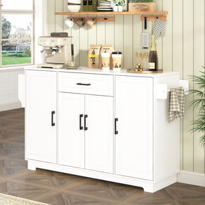 English Elm U_style Contemporary Buffet Cabinet Melamine Mdf Dining Room Storage with Adjustable Shelves White N711P437643K