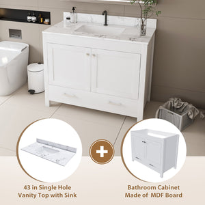 English Elm Modern 43" Bathroom Vanity With Carrara White Top - Stylish, Durable Storage & Soft-Close Features W509S00138