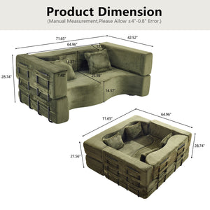 English Elm 71-inch folding sofa bed with plush fur cover, high-density foam futon sleeper, modern modular comfort Green W1829S00066