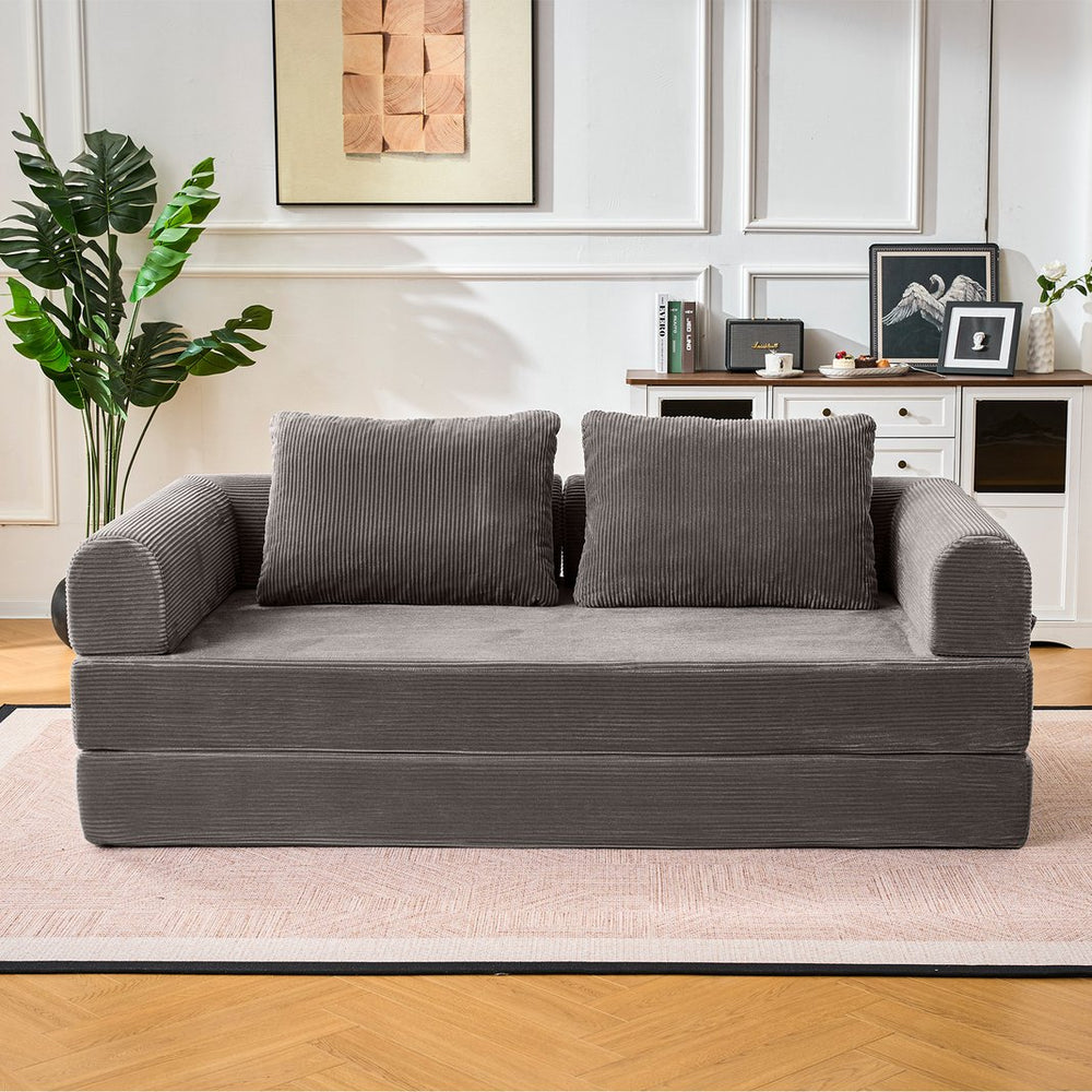 English Elm Convertible Corduroy Sleeper Sofa Foldable Three Seat Couch for Studio or Bedroom Dark Gray W3366P447131