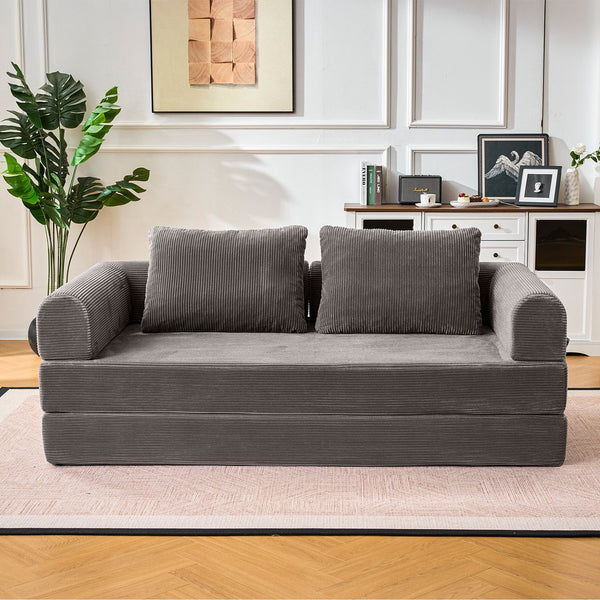 English Elm Convertible Corduroy Sleeper Sofa Foldable Three Seat Couch for Studio or Bedroom Dark Gray W3366P447131