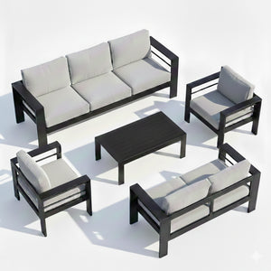 English Elm 5-piece Aluminum Outdoor Conversation Set Weatherproof Patio Lounge with Wpc Coffee Table Light Gray B082S00096