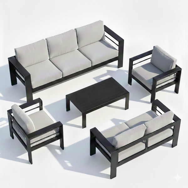English Elm 5-piece Aluminum Outdoor Conversation Set Weatherproof Patio Lounge with Wpc Coffee Table Light Gray B082S00096
