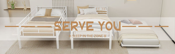 English Elm Heavy-duty Metal Twin over Twin Bunk Bed with Noise-Reducing Design, Safety Rail, Ladder, 350lb Capacity White W1935P300342