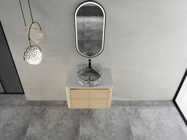 English Elm 30'' Wall-Mounted Bathroom Vanity With Ceramic Art Sink & Soft-Close Doors For Modern Spaces W999S00465