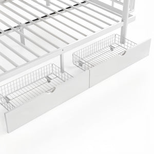 English Elm Queen Storage Platform Bed Low Profile Metal Frame with Built-in Drawers for Small Spaces Light White W5305P471354