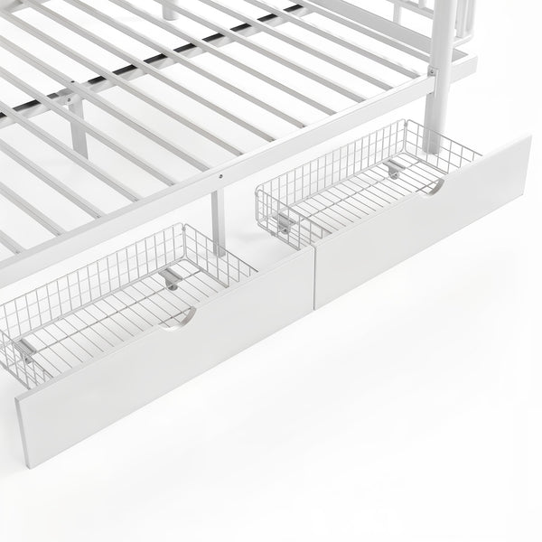 English Elm Queen Storage Platform Bed Low Profile Metal Frame with Built-in Drawers for Small Spaces Light White W5305P471354