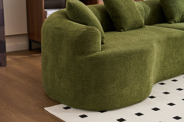 English Elm Curved Boneless Sofa modular 110" sectional with high-density foam & spring core, kid‑friendly curves, no assembly required for easy moving and cozy lounging Green W2231S00006