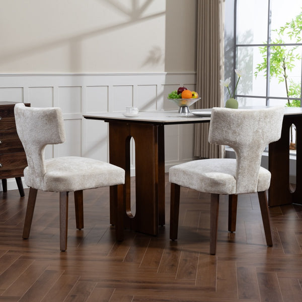 English Elm Mid Mid Century Modern Dining Chairs Set of 2 Upholstered Linen Accent Chairs with Solid Wood Frame, Ergonomic Support and Nailhead Trim Beige W794P335667