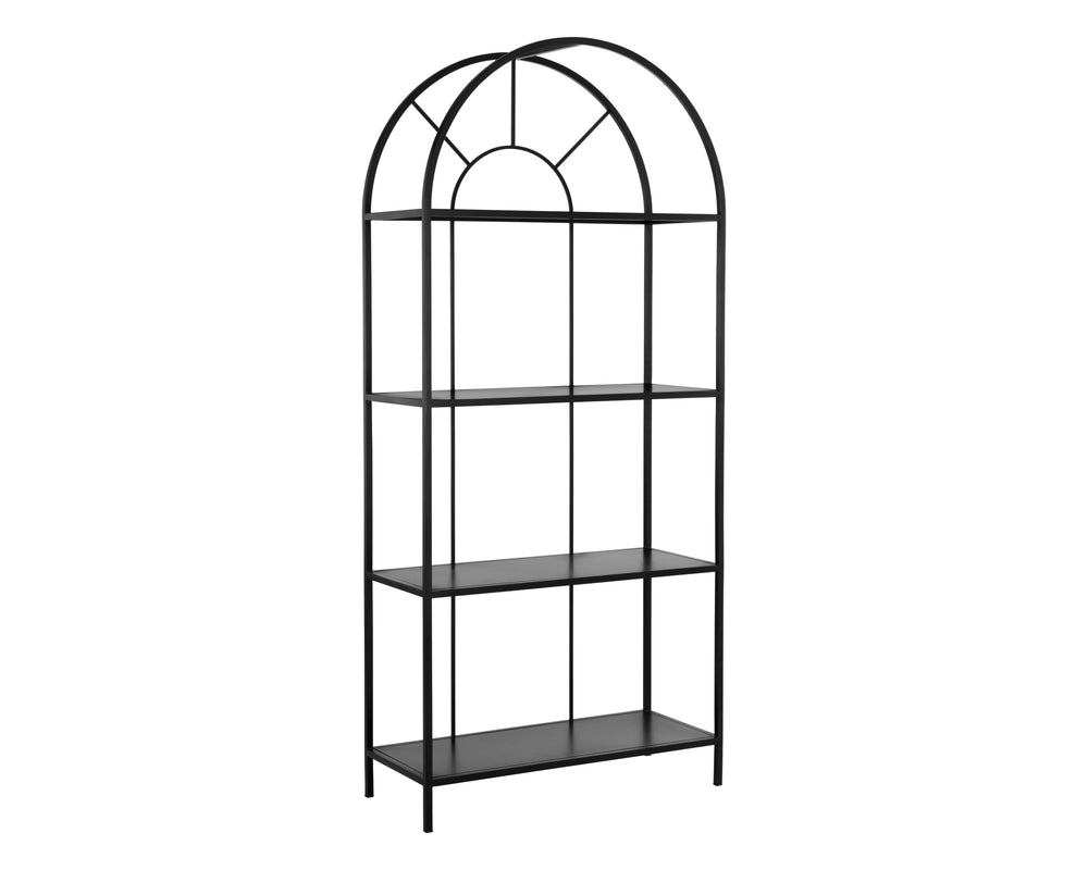 Sunpan Alcove Bookcase - Elegant Arched Design with Four Shelves, Crafted from Durable Steel Frame, Unique Style Black
