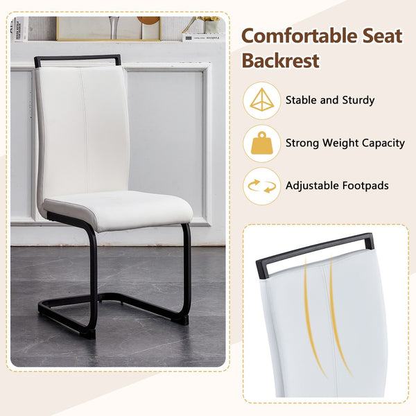 English Elm Table And Chair Set - 71" Walnut Grain Dining Table With 8 White Pu Chairs & Black Metal Legs W1151S04277-GIGA