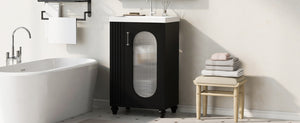 English Elm 20" Matte Freestanding Bathroom Vanity Ceramic Sink Mdf Cabinet Open Side Shelf Black N725P364206B