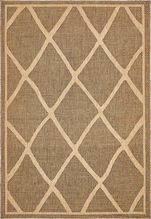 Unique Loom Outdoor Trellis Diamonds Machine Made Geometric Rug Brown, Tan/Gold 6' 1" x 9' 0"
