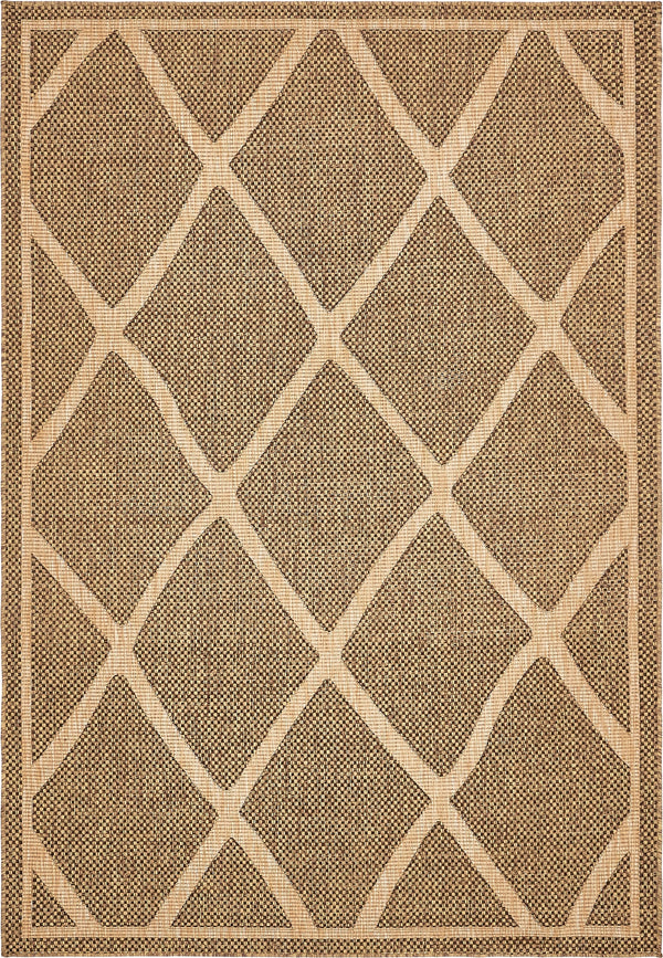 Unique Loom Outdoor Trellis Diamonds Machine Made Geometric Rug Brown, Tan/Gold 6' 1" x 9' 0"