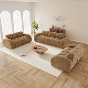 English Elm 3 Piece Velvet Cloud Sofa Set Tufted Plush Living Room Modular Seating Collection Camel W714S01636