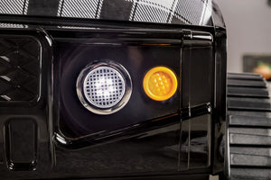 English Elm Modern Speed Jeep Twin Bed With Led Headlights, High-Gloss Finish, Metal Frame & Slat Kit Included B2741S00508