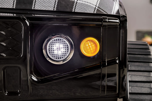 English Elm Modern Speed Jeep Twin Bed With Led Headlights, High-Gloss Finish, Metal Frame & Slat Kit Included B2741S00508