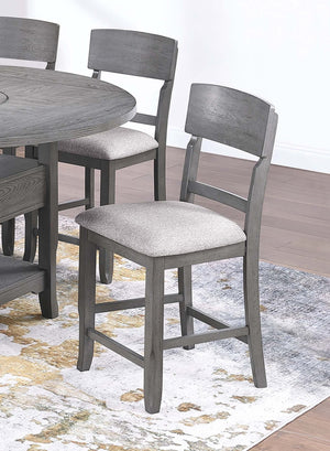 English Elm Gray Ladder-Back High Chairs Set of 2 – Padded Fabric Seats, Rustic Counter Dining Stools, Stable Wood B011P367989