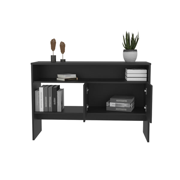 English Elm Bellagio Narrow 2-Tier Console Table with Double-Door Cabinet, Engineered Wood, Compact Chic Storage Black 48.9 L x 18.9 W x 4.8 H B200P235872