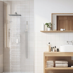 English Elm Rainfall Luxury Shower System with 10" Square Head, High-Pressure Rain + Handheld and Storage Rack Brushed Nickel T3177P269147
