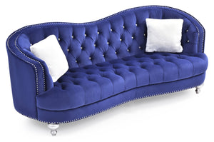 English Elm Jewel Glam Velvet Sofa with Deep Tufting, Nailhead Trim, Painted Legs & Contrasting Pillow — Luxurious Comfort and Durability Blue 30 L x 91 W x 37.5 H B078108408