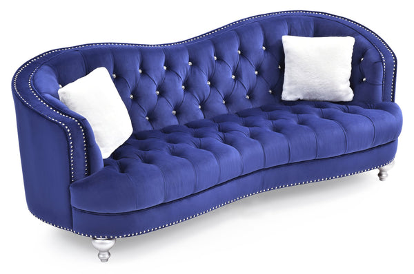 English Elm Jewel Glam Velvet Sofa with Deep Tufting, Nailhead Trim, Painted Legs & Contrasting Pillow — Luxurious Comfort and Durability Blue 30 L x 91 W x 37.5 H B078108408