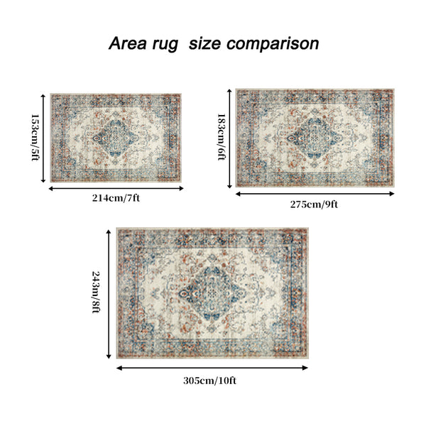 English Elm Area Rug 8X10 Vintage Bohemia Floral Design - Antique Blue Green Non-Slip Washable For Any Room W2907P265140