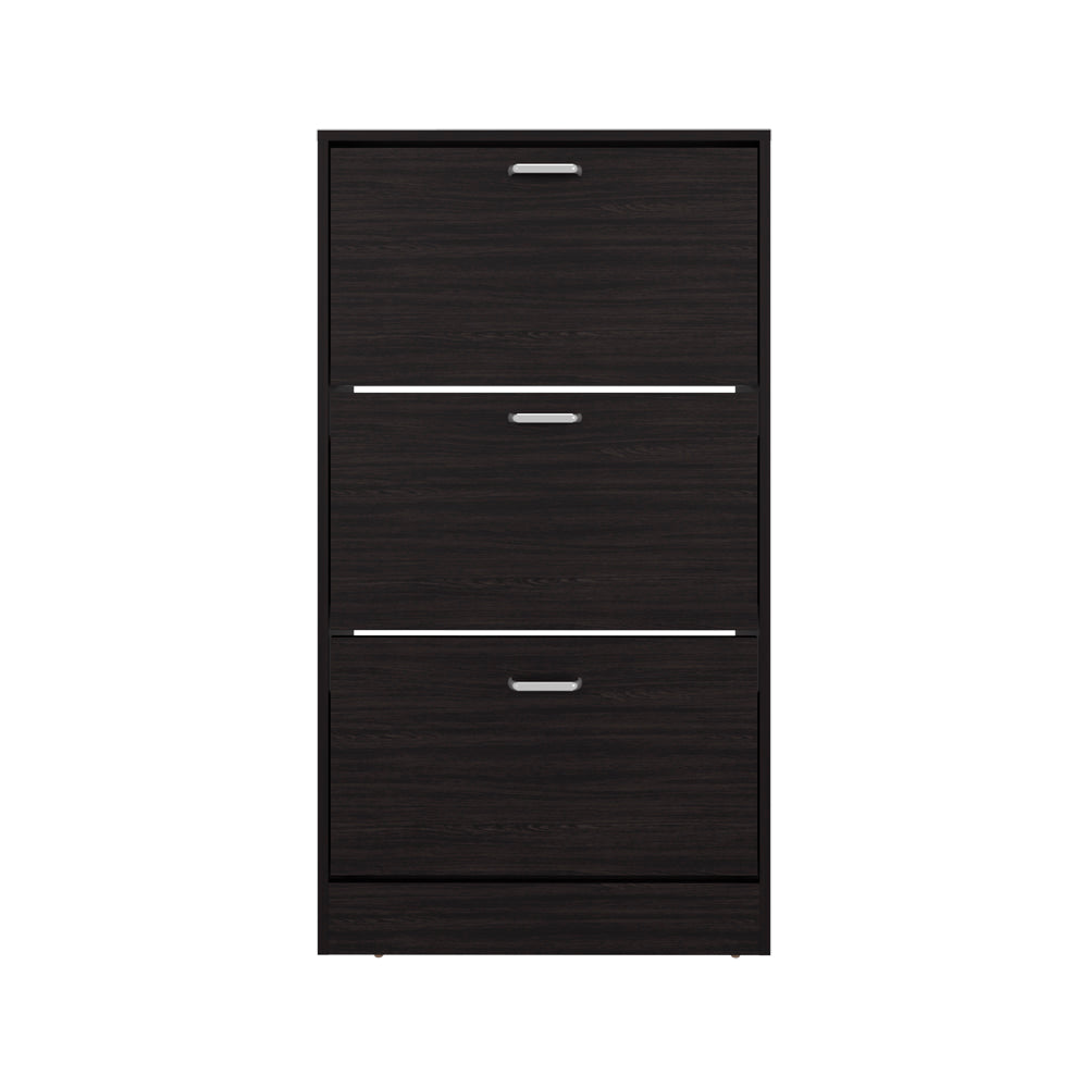 English Elm Hesston Vertical Shoe Rack Organizer Black – Space-Saving 3-Compartment Engineered Wood Storage, Ventilated Backpanel B092P306240