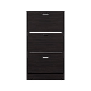 English Elm Hesston Vertical Shoe Rack Organizer Black – Space-Saving 3-Compartment Engineered Wood Storage, Ventilated Backpanel B092P306240