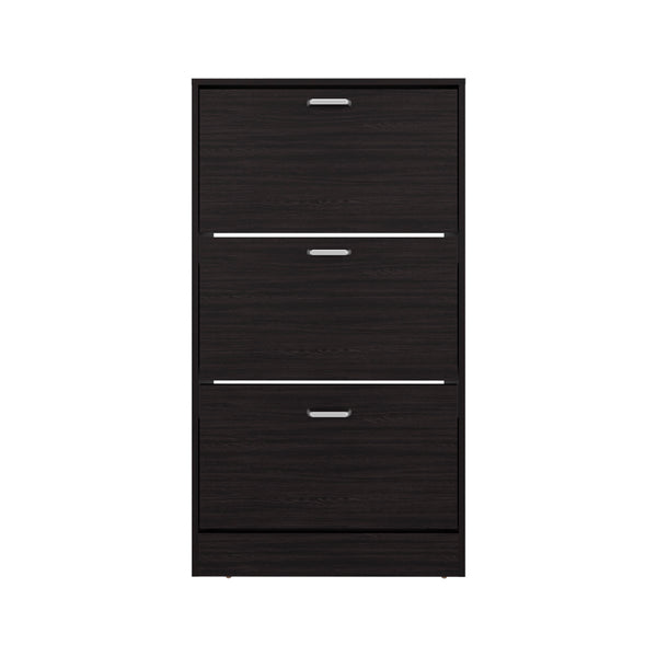 English Elm Hesston Vertical Shoe Rack Organizer Black – Space-Saving 3-Compartment Engineered Wood Storage, Ventilated Backpanel B092P306240