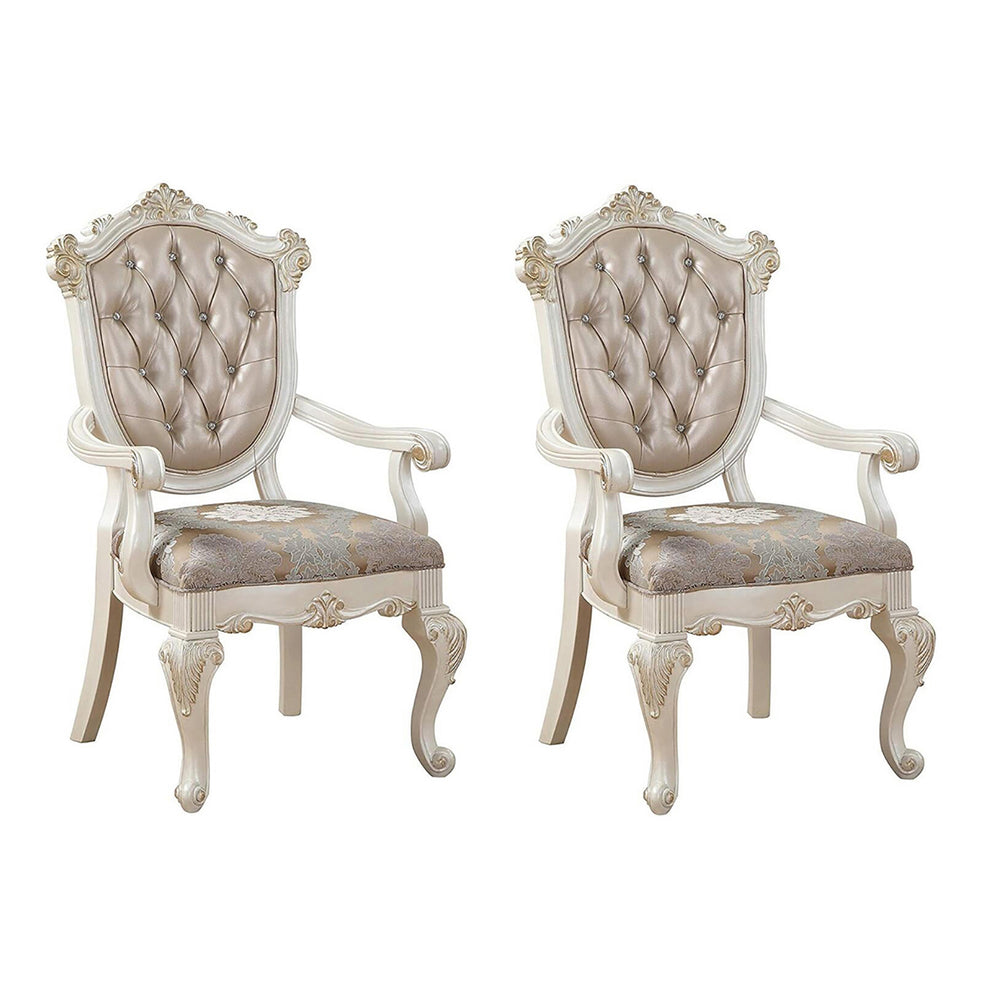 English Elm Rose Rose Gold Tufted Armchairs Set of 2 with Crystal Buttons Floral Cushions Queen Anne Legs, Luxurious Dining Seating B062P189176