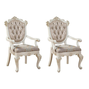 English Elm Rose Rose Gold Tufted Armchairs Set of 2 with Crystal Buttons Floral Cushions Queen Anne Legs, Luxurious Dining Seating B062P189176