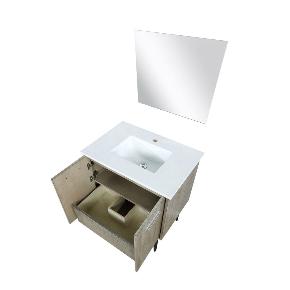 English Elm Rustic Acacia Bath Vanity Set With White Quartz Top & 28" Mirror - Perfect For Small Spaces! B2731S01382-GIGA