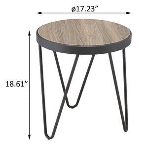 English Elm Weathered Grey Oak Round End Table with Black Metal Trim & Hairpin Legs — Rustic Chic Accent Table B062P186467