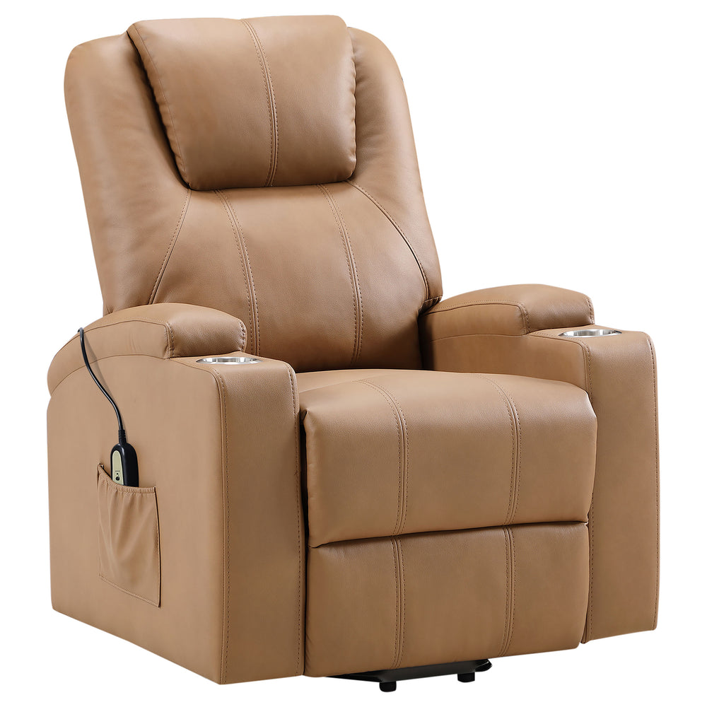 English Elm Macklin Faux Leather Power Lift Recliner with Heat Massage and Storage Pockets Camel B062P466803