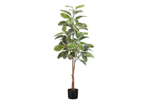 English Elm Artificial 52" Rubber Tree Plant – Lifelike Greenery In Black Pot, Real Touch Leaves, Low Maintenance Decor B2710P220027