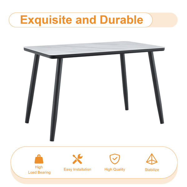 English Elm Table and Chair Set Modern Marble Glass Top with Gray Linen Seats for Dining Room W1151S04657