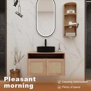English Elm 30" Floating Bathroom Vanity Oak Finish Ceramic Vessel Sink Soft Close Plywood Cabinet W999S00502