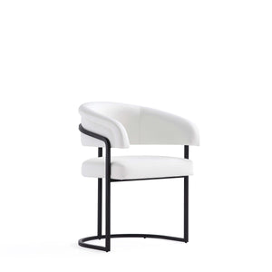 English Elm Augusta Metal Vegan Leather Dining Chair with Quilted Foam Padding and Matte Black Geometric Base White B365P397787
