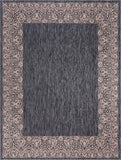 Unique Loom Outdoor Border Floral Border Machine Made Floral Rug Charcoal Gray, Beige/Gray 9' 0" x 12' 0"