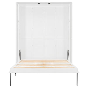English Elm Rotating Queen Murphy Wall Bed with 14 Open Shelves Hydraulic Lift Space Saving White LP000962AAK